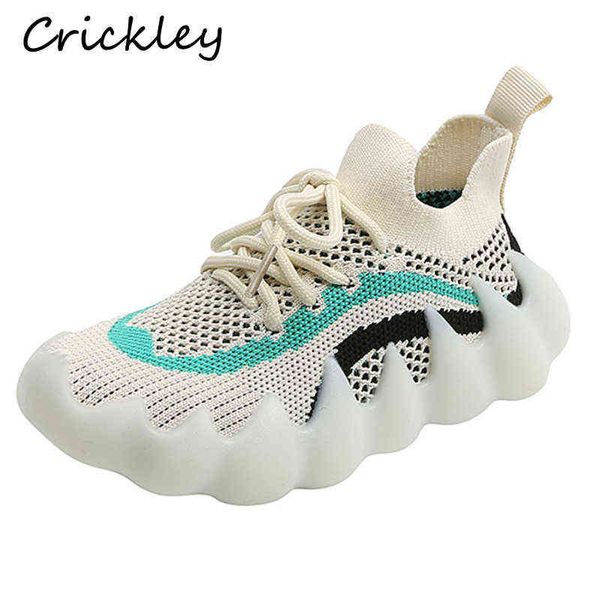 

fashion children's sneakers knitted mesh sport shoes for boys girls breathable soft anti slip kids running shoes g220413, Black;red