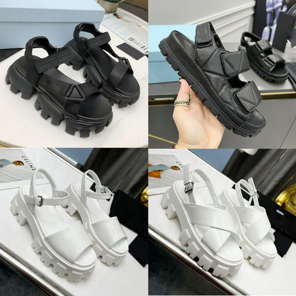 

designer shoes 2022 designer latest brand sandals women platform flat sandal cloudbust thunder patent leather cross slippers canvas open-toe, Black