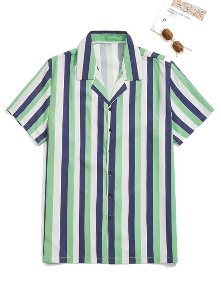 

extended sizes men striped button up shirt x118#, White;black