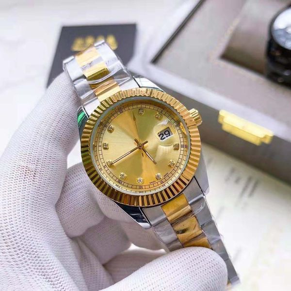 Fábrica limpa 2022 Mens Gold Gold Selta aço inoxidável Strap Luxury Watch 41mm Quartz Movement Wristwatches Sapphire High Quality Men Watch