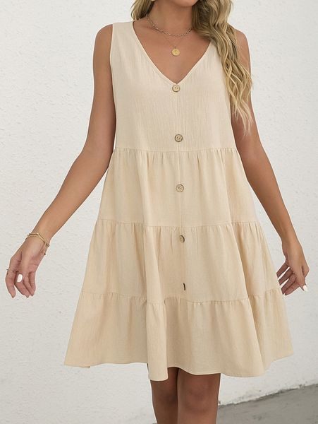 

fake button ruffle hem smock dress m6bp#, Black;gray