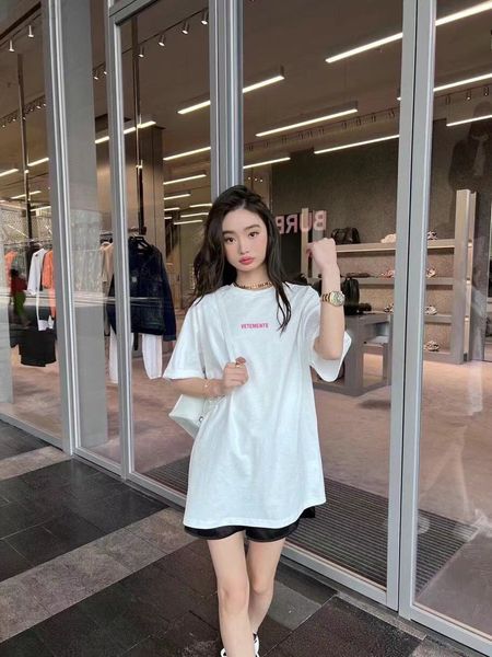 

women's t-shirt designer 2022 spring and summer new printed letters short sleeve t-shirt loose versatile simple leisure medium long hal, White