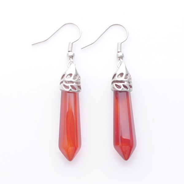 

hanging dangle earrings for women girls jewelry natural red agate gemstones hexagonal pointed reiki chakra beads earring pair dr3064, Silver