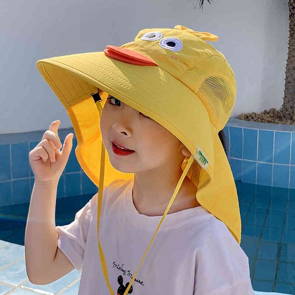 

hats summer children's cartoon printed sun boys' big brim shawl girls' fisherman, Blue;gray