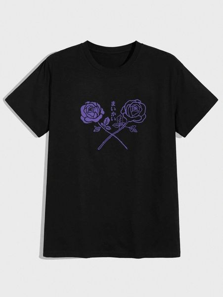 

romwe guys rose graphic tee x9cb#, White;black