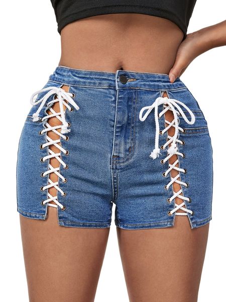 

sxy lace up denim shorts j9hf#, White;black