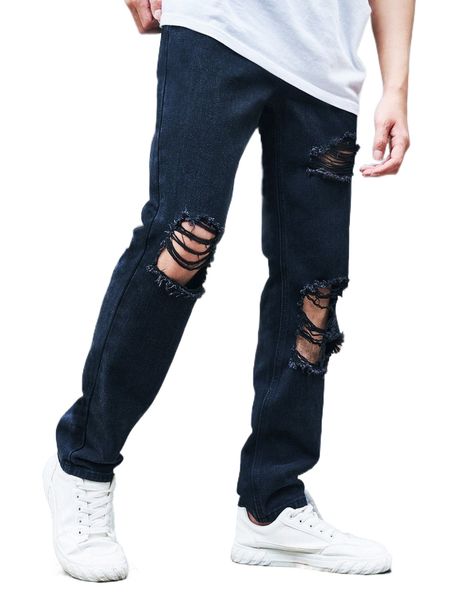 

men ripped straight leg jeans g3tc#, Blue