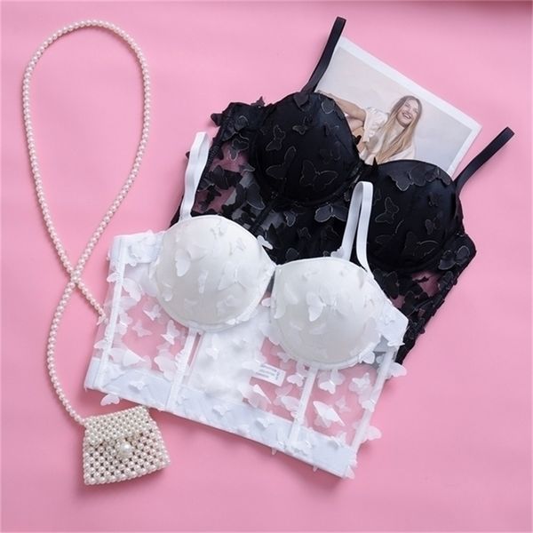 

mesh camisole female 3d butterfly decoration perspective fishbone shapewear underwear gathering bra y911 220318, White