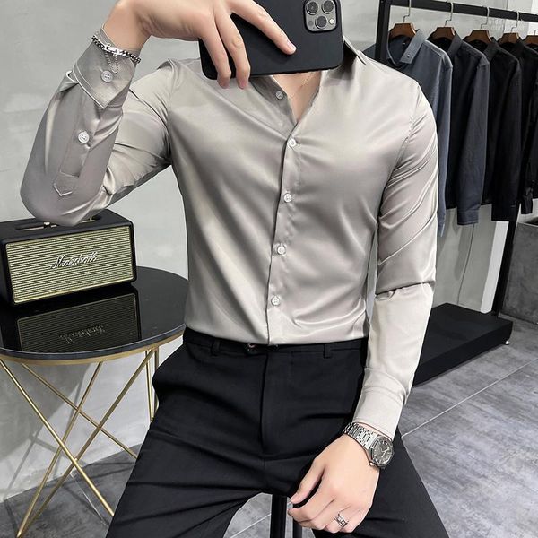 Camicie casual da uomo Abito nero in seta liscia Uomo bianco Signori Abbigliamento elegante moda Party Camicetta di lusso Lavoro Business Slim Eldd22