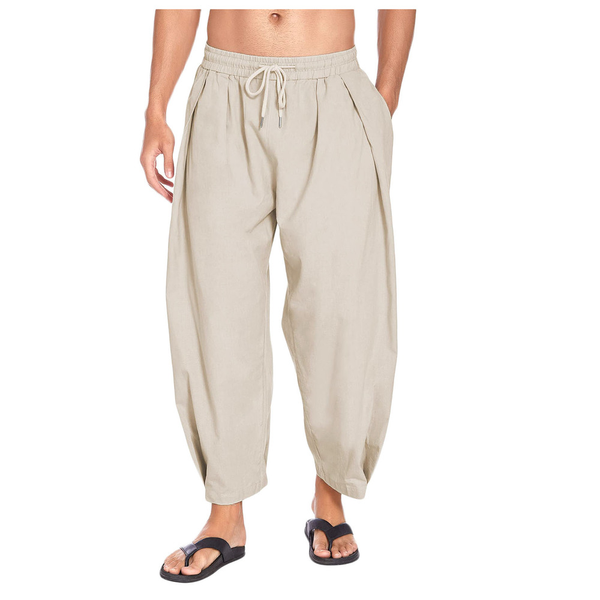 

harem pants men streetwear cloose joggers mens pants cotton linen causal men trousers beach, Black