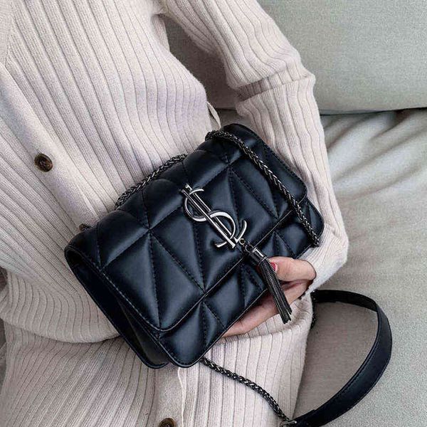 

luxury brand handbag fashion simple tassel square bag quality pu leather women's designer handbag lock shoulder messenger bags y220405