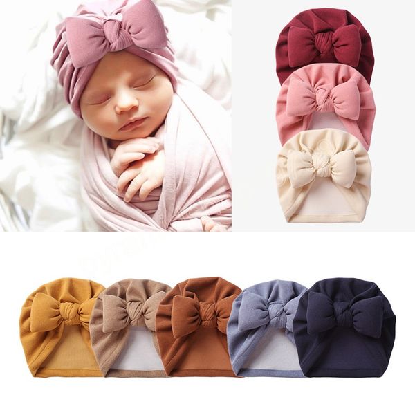 

cute bows baby hat winter autumn solid color soft elastic baby girl turban hats warm newborn beanies bonnet cap, Yellow