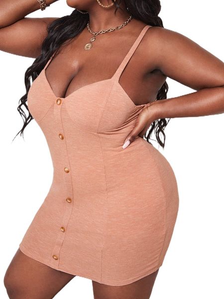 

sxy plus button detail bodycon dress i0xj#, Black