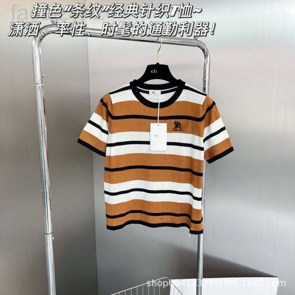 

women's hoodies & sweatshirts designer cel early autumn new striped carriage knitting short sleeve korean jacquard contrast color thin, Black