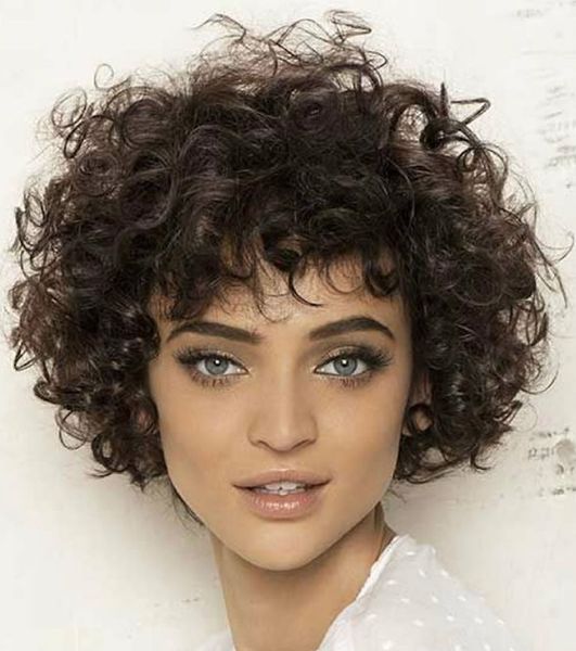 

urly short pixie bob cut human hair wigs with bangs non lace front wig highlight honey blonde colored wigs for women, Black;brown