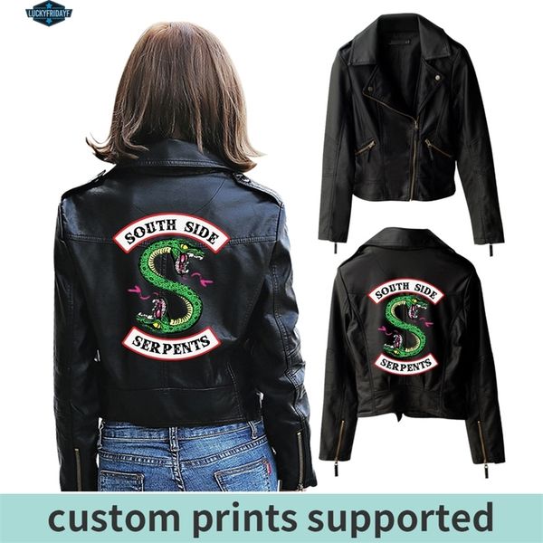

new riverdale pu printed logo southside riverdale serpents jackets women riverdale serpents streetwear leather jacket custom cj191206, Black;brown