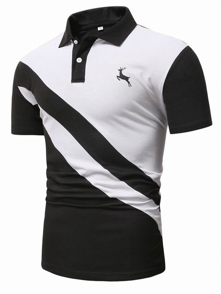 

men color block elk print polo shirt w0az#, White;black