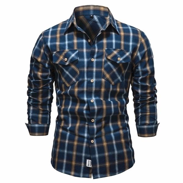 Aiopeson Primavera 100% algodão xadrez Camisas para homens Luxo Social Dress Camisa Manga Longa Roupa de Checkered 220401