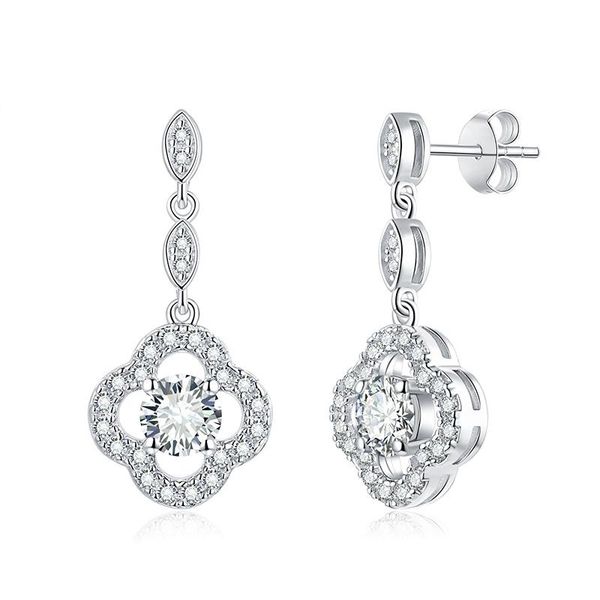 

stud four-leaf clover shape 0.5 carat d color moissanite earrings for women 925 sterling silver plated gold engagement gift, Golden;silver