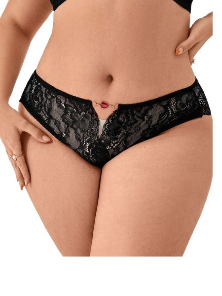 

plus floral lace cut out panty m0rp#, Black;white