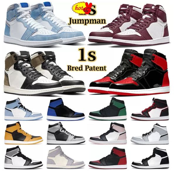 

2022 men women basketball shoes 1s jumpman 1 high mid bordeaux atmosphere bred patent university blue hyper royal pale ivory mens, Black