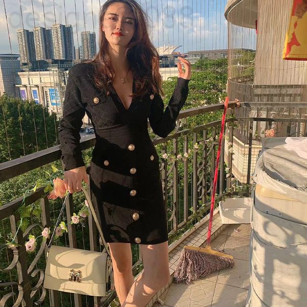

casual dresses designer 21 early autumn new ins celebrities black knitted windbreaker with dress button up hip skirt inside o9ya, Black;gray