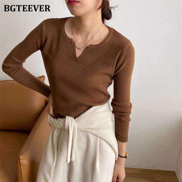 

autumn winter ladies basic solid sweaters jumpers casual v-neck full sleeve stretched women knitted pullovers 2021, White;black