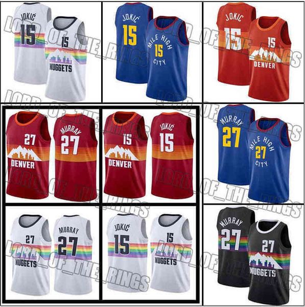 

nikola jamal 27 murray 15 jokic denver''nuggets''basketball jersey 2021 2022 new atlantas hawk trae 11 young spud 4 webb, Black;red
