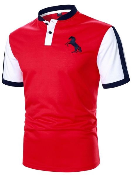 

men color block horse print polo shirt l8ur#, White;black
