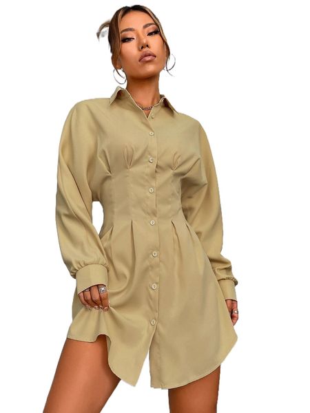 

solid button front shirt dress 67pb#, Black;gray