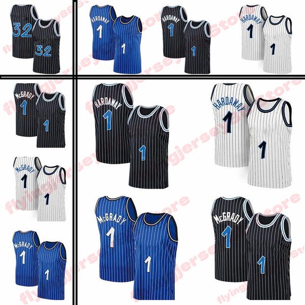 

jonathan 1 isaac basketball jersey penny tracy hardaway 1 mcgrady 32 black white blue retro mesh jerseys, Black;red