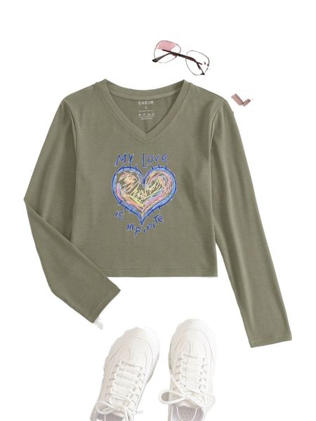 

slogan & heart print tee j79b#, White
