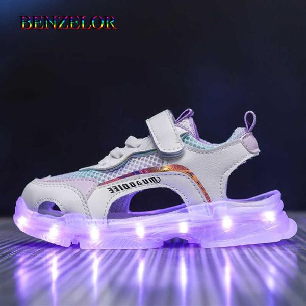 

benzelor summer led kids shoes children sandals for boys girls sneakers light up luminous glowing lighting sandles sandalias x0719252g, Black;red