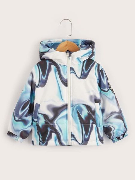 

toddler boys zip up tie dye hooded winter coat she, Blue;gray