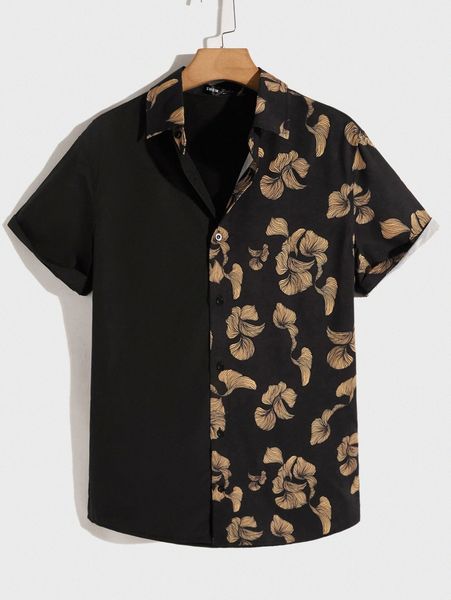 

men floral print shirt 008l#, White;black