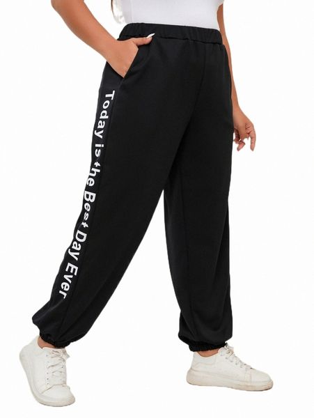 

plus slogan graphic sweatpants i1na#, Black