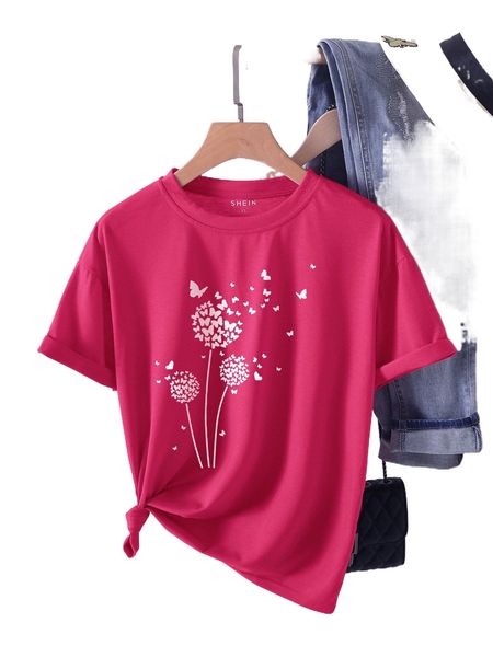 

butterfly and dandelion print tee f8au#, White