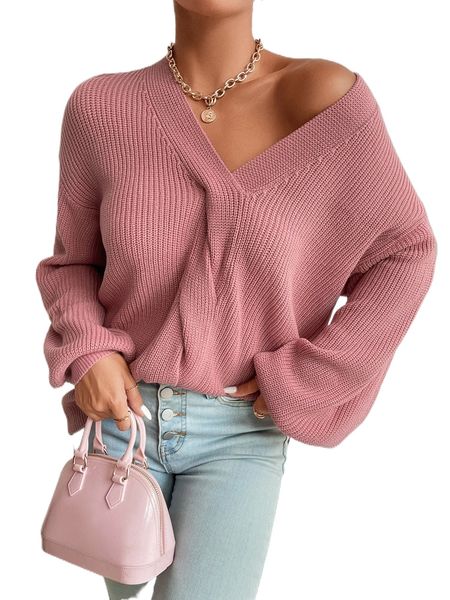

split hem drop shoulder sweater y316#, White;black