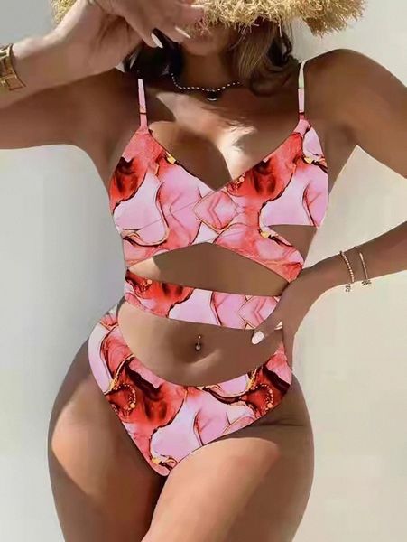 

marble print wrap bikini swimsuit w51b#, White;black