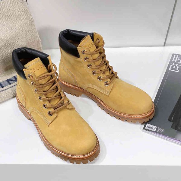 

boots autumn and winter versatile leisure thick soled martin boots frosted cow leather round head raised short tube bandage work suit rhubar, Black