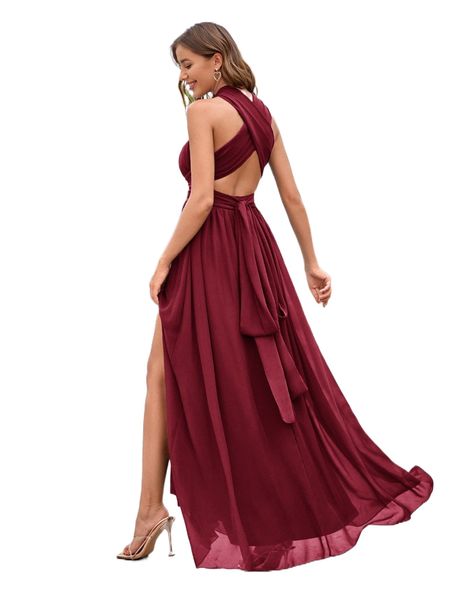 

criss cross tie backless split thigh dress l5xg#, Black;gray