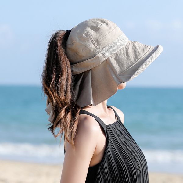 

korean version of summer ladies hat sun protection travel sun folding empty beach hat fashion fisherman hat cx220325, Blue;gray
