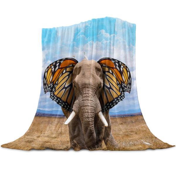 Cobertores Elephant Butterfly Orends Abstract Flannel Clanta para sofá Microfiber arremesso