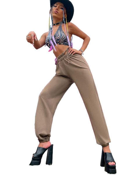 

tie side carrot pants s0u0#, Black;white