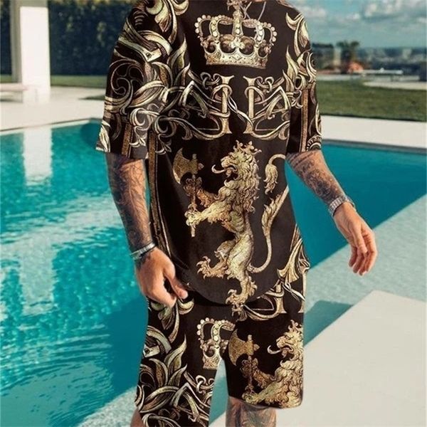 

the lion king summer 3d printed men s t shirt shorts set sportswear tracksuit o neck short sleeve clothing suit 220719gx, Gray