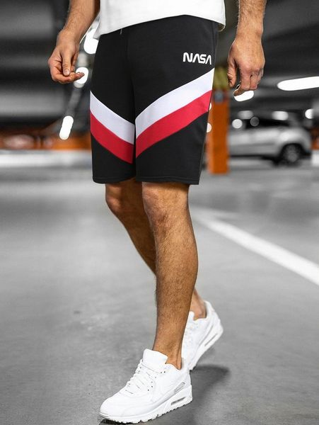 

men color block letter graphic drawstring waist shorts 36jo#, White;black