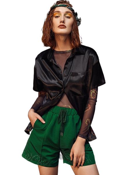 

x weims graphic print drawstring waist shorts k6lb#, White;black