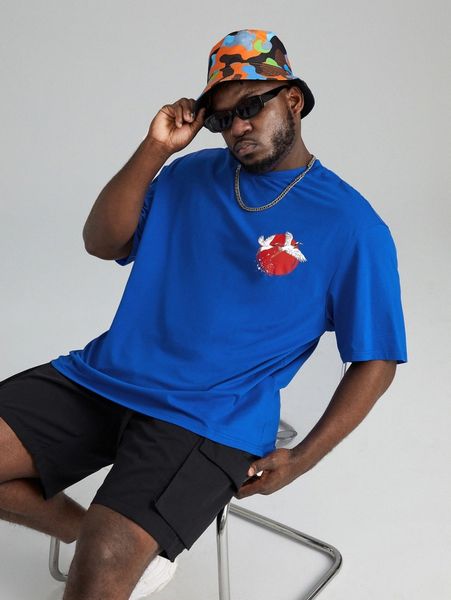 

extended sizes men crane print tee h8ot#, White;black