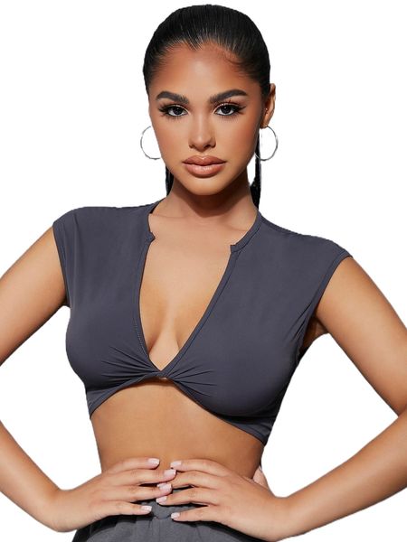 

sxy plunging neck twist front tee x9ng#, White