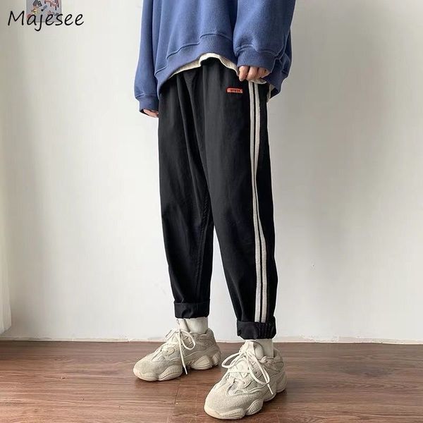 

casual pants men loose straight ankle length trousers patchwork striped summer breathable mens oversize korean ulzzang chic 220719, Black